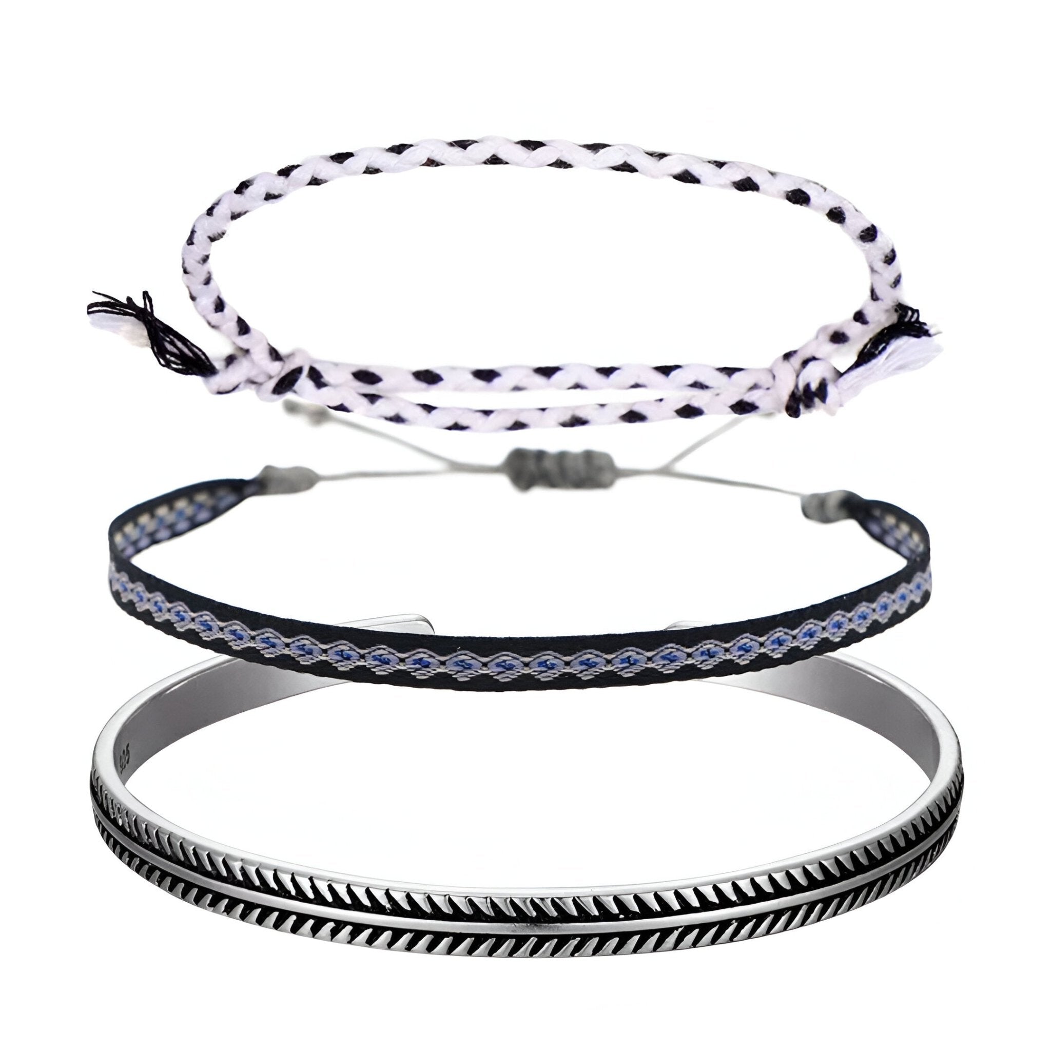 Trio de bracelets tibétains porte - bonheur, en coton, corde et cuivre, pour homme, modèle Gustavo - La Boutique du Bracelet