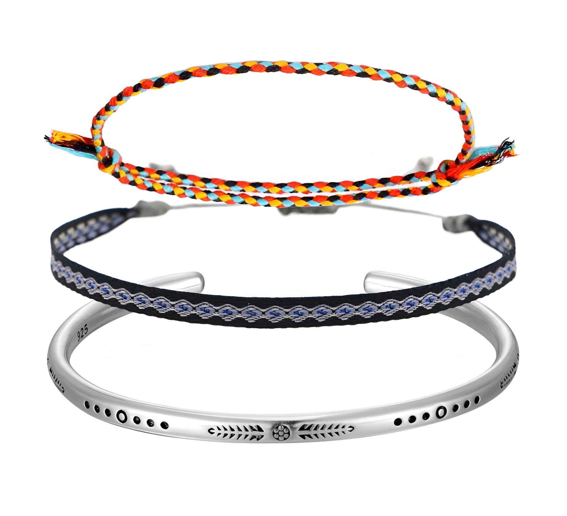 Trio de bracelets tibétains porte - bonheur, en coton, corde et cuivre, pour homme, modèle Vasco - La Boutique du Bracelet