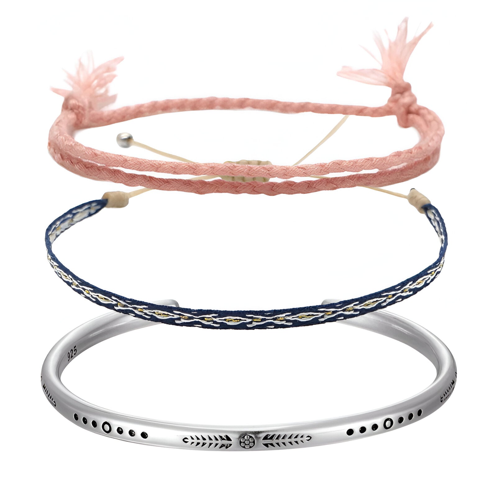 Trio de bracelets tibétains porte - bonheur, en coton et cuivre, pour homme, modèle Eduardo - La Boutique du Bracelet