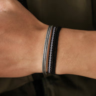 Trio de bracelets tibétains noirs en coton avec détails en argent, style Luciano, pour homme.