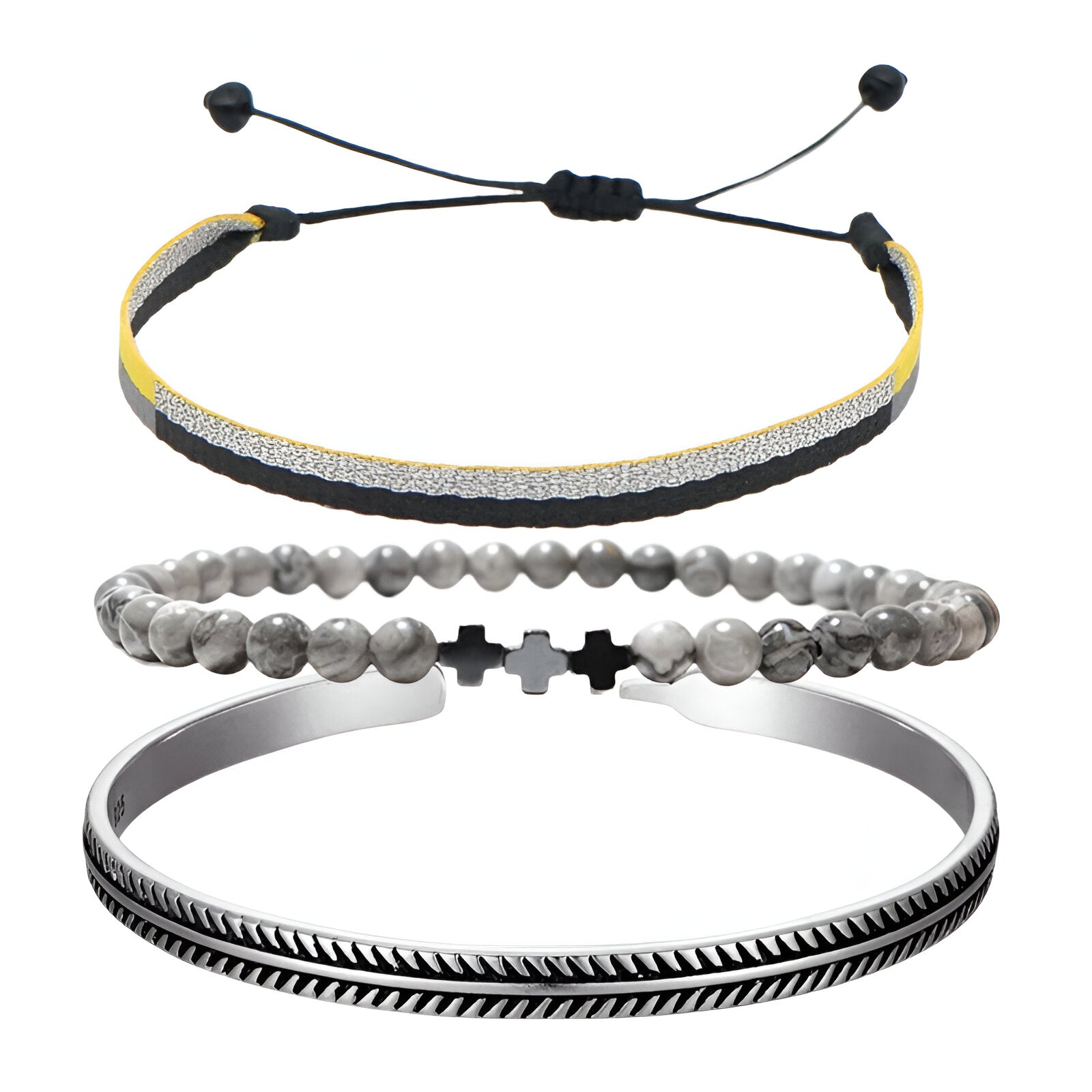 Trio de bracelets tibétains porte - bonheur, en jaspe et cuivre, pour homme, modèle Oscar - La Boutique du Bracelet