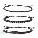 Trio de bracelets tibétains porte - bonheur, en pierres naturelles et fil ciré, pour homme, modèle Goncalvo - La Boutique du Bracelet