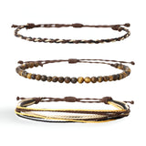 Trio de bracelets tibétains porte - bonheur, en pierres naturelles et fil ciré, pour homme, modèle Goncalvo - La Boutique du Bracelet