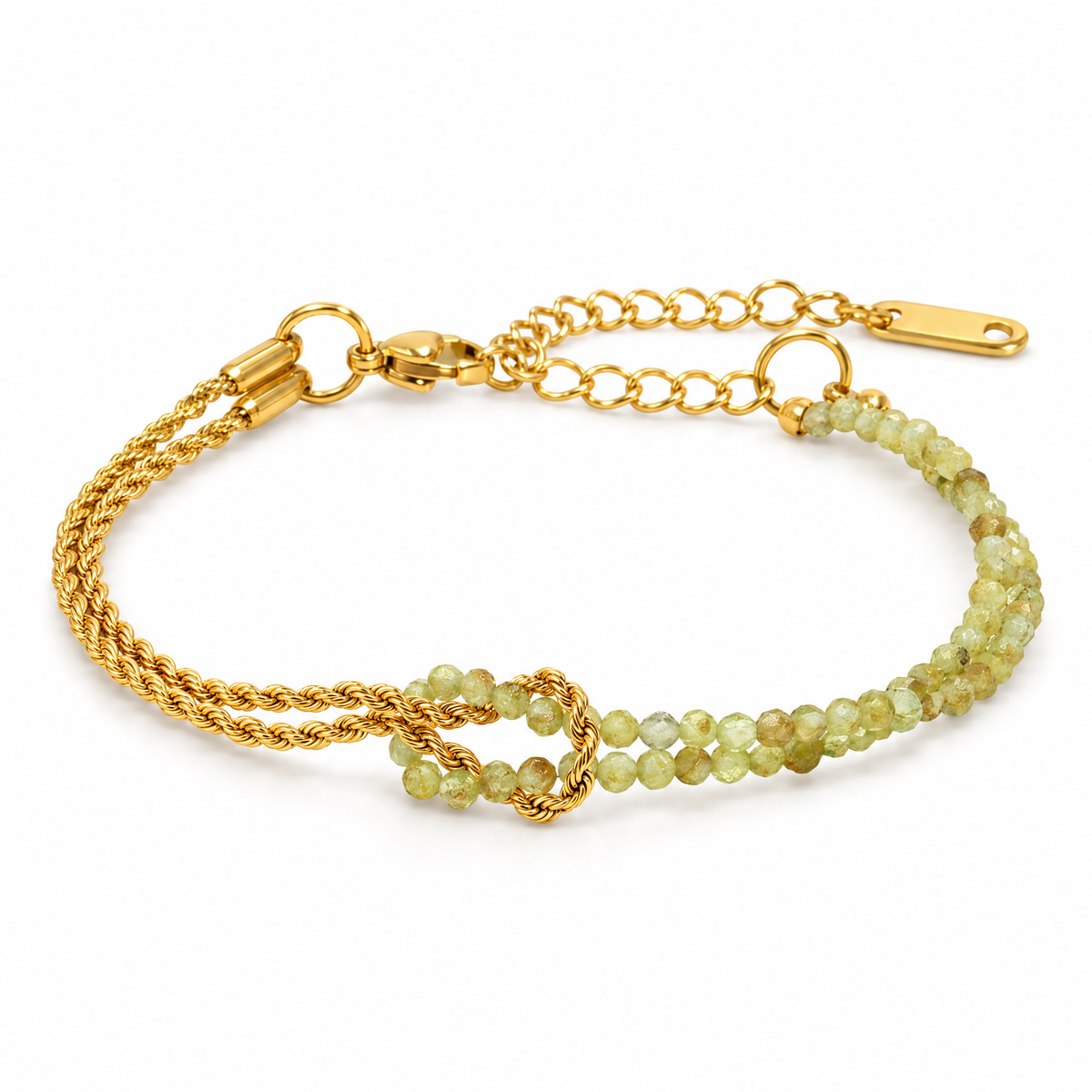Packshot studio bracelet Wenda Jade, vue frontale basse, fond blanc pur — détails verrouillés 10 octobre 2026