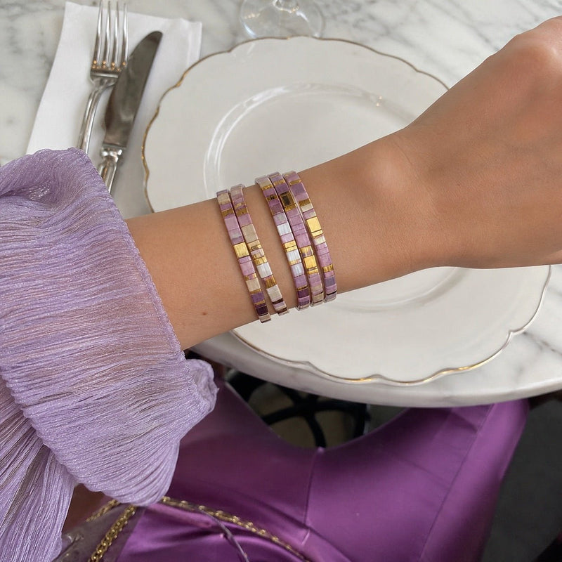 x5 Pulseras de cuentas Miyuki rosas de Japón, conjunto para mujer, joyas elásticas para la muñeca, lote de cinco piezas, accesorios de moda elegantes, modelo Shunpei