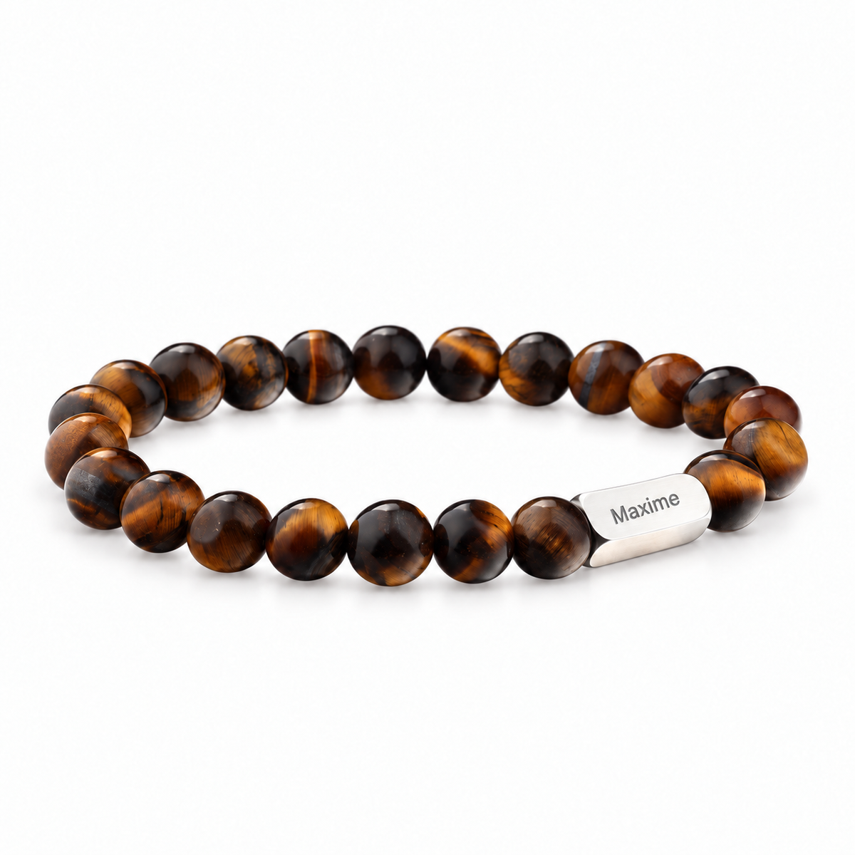 Packshot studio bracelet Zohar Oeil de tigre, vue de face sur fond blanc. — gravure source restaurée 8 octobre 2026