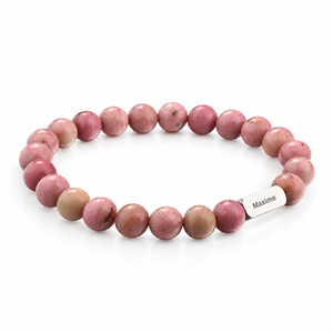 Packshot studio bracelet Zohar Rhodonite, vue de face sur fond blanc. — gravure source restaurée 8 octobre 2026