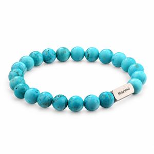 Packshot studio bracelet Zohar Turquoise, vue de face sur fond blanc. — gravure source restaurée 8 octobre 2026