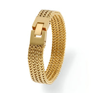 Bracelet homme en acier inoxydable doré avec maillons tressés style montre.