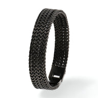 Bracelet homme en acier inoxydable noir tressé style montre avec fermoir métallique noir mat.