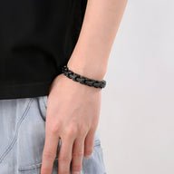 Bracelet homme acier inoxydable noir motif serpent maillons larges, style moderne.