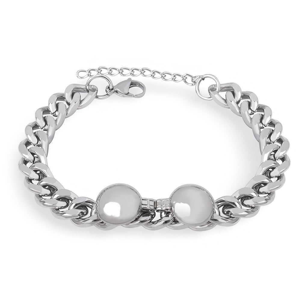 Bracelet femme en titane argenté avec maillons larges et fermoir ajustable élégant.