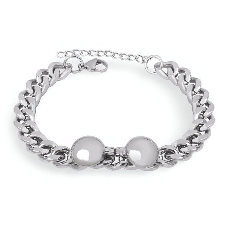 Bracelet femme en titane argenté avec maillons larges et fermoir ajustable élégant.