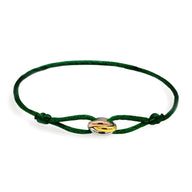 Bracelet cordon vert avec cercle entrelacé en or et argent, modèle Élodie.