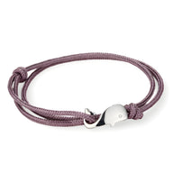 Bracelet cordon violet pour homme avec breloque baleine en métal argenté, modèle Léonard.