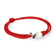 Bracelet cordon rouge homme avec pendentif baleine argenté, style Léonard, 21 cm.
