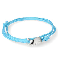 Bracelet cordon turquoise avec pendentif baleine argenté lisse pour homme, modèle Léonard.