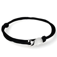 Bracelet cordon noir avec charm baleine argenté brillant pour homme, modèle Léonard.