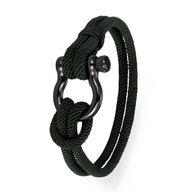 Bracelet cordon vert foncé pour homme avec fermoir mousqueton noir mat.