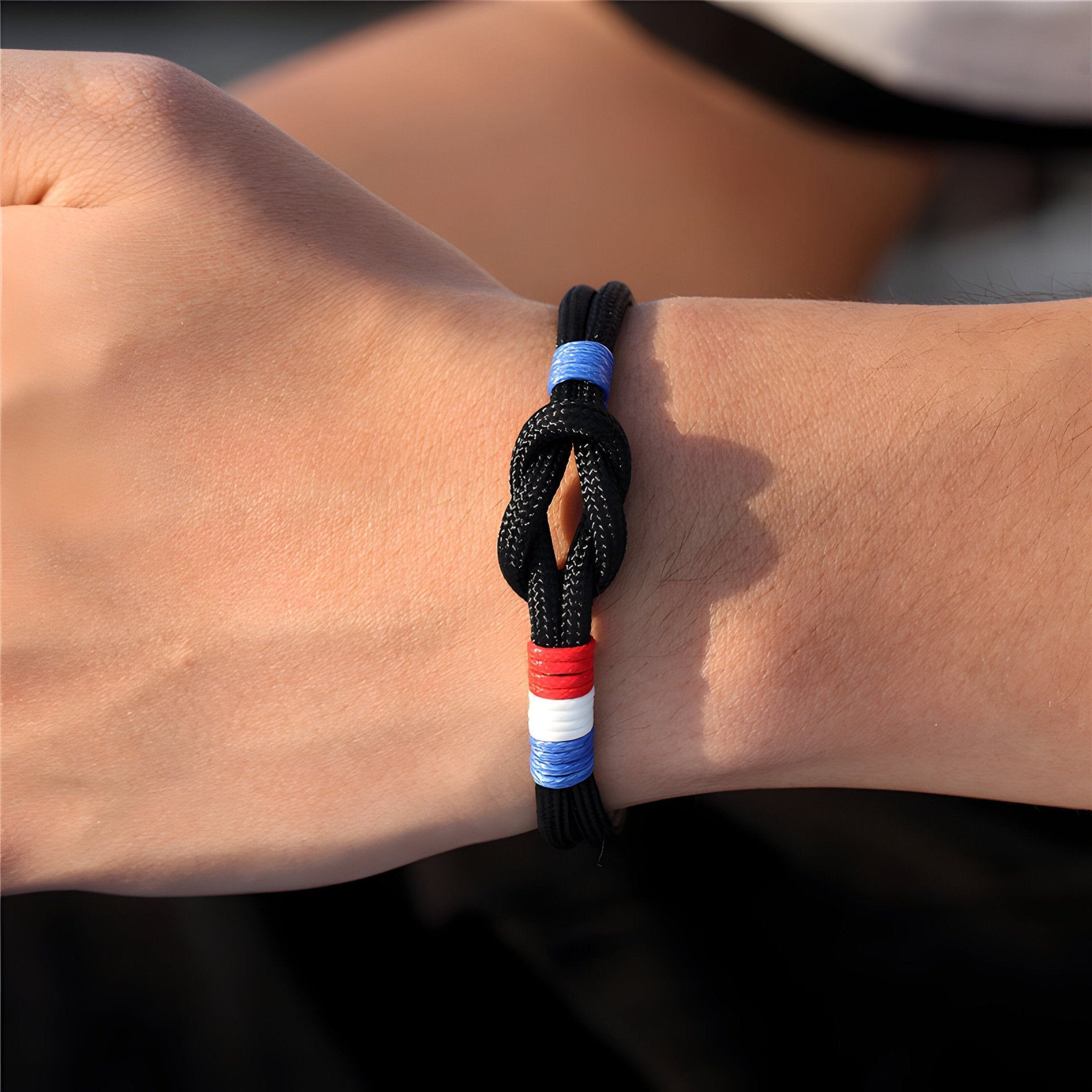 Bracelet cordon pour homme, noeud, drapeau français, modèle Théo - La Boutique du Bracelet