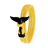Bracelet cordon jaune avec fermoir queue de baleine noire élégant pour homme.