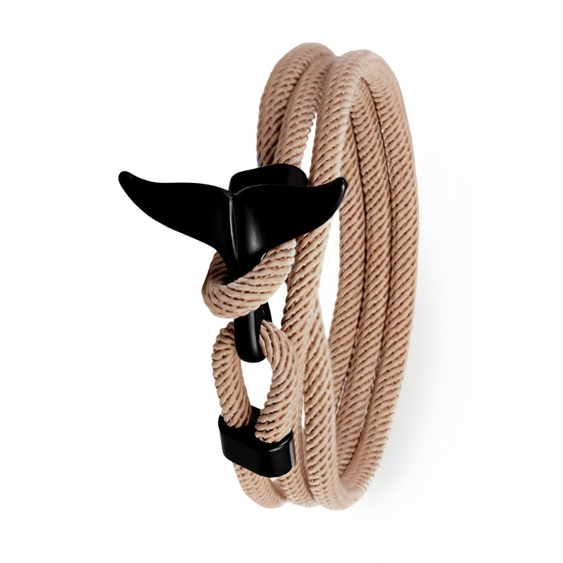 Bracelet cordon beige avec fermoir queue de baleine noire modèle Enzo.