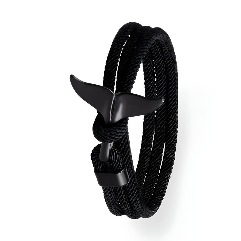 Bracelet cordon noir homme avec fermoir queue de baleine noire, modèle Enzo.