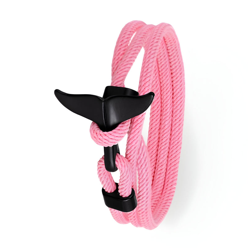 Bracelet cordon rose pour homme avec fermoir queue de baleine noir style Enzo.