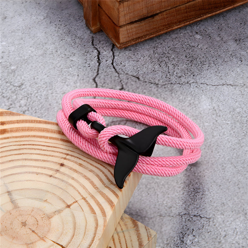Bracelet cordon rose pour homme avec fermoir queue de baleine noire, modèle Enzo.
