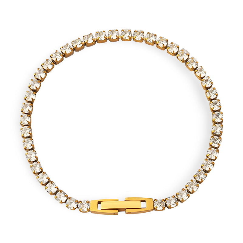 Bracelet doré en titane orné de pierres de zircon scintillantes, modèle Louvenia.