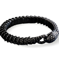 Bracelet serpent en acier inoxydable noir avec écailles détaillées et fermeture tête de serpent.