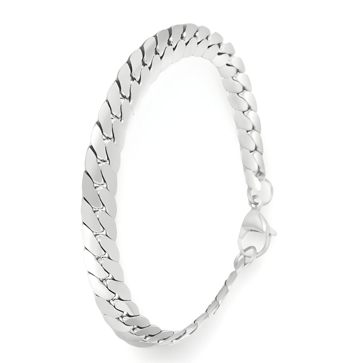 Bracelet homme maille gourmette en acier inoxydable argenté, fermoir mousqueton.