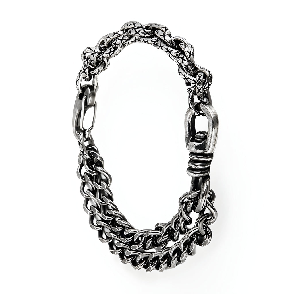 Bracelet homme en acier inoxydable gris à maillons larges et fermoir robuste style chaîne.