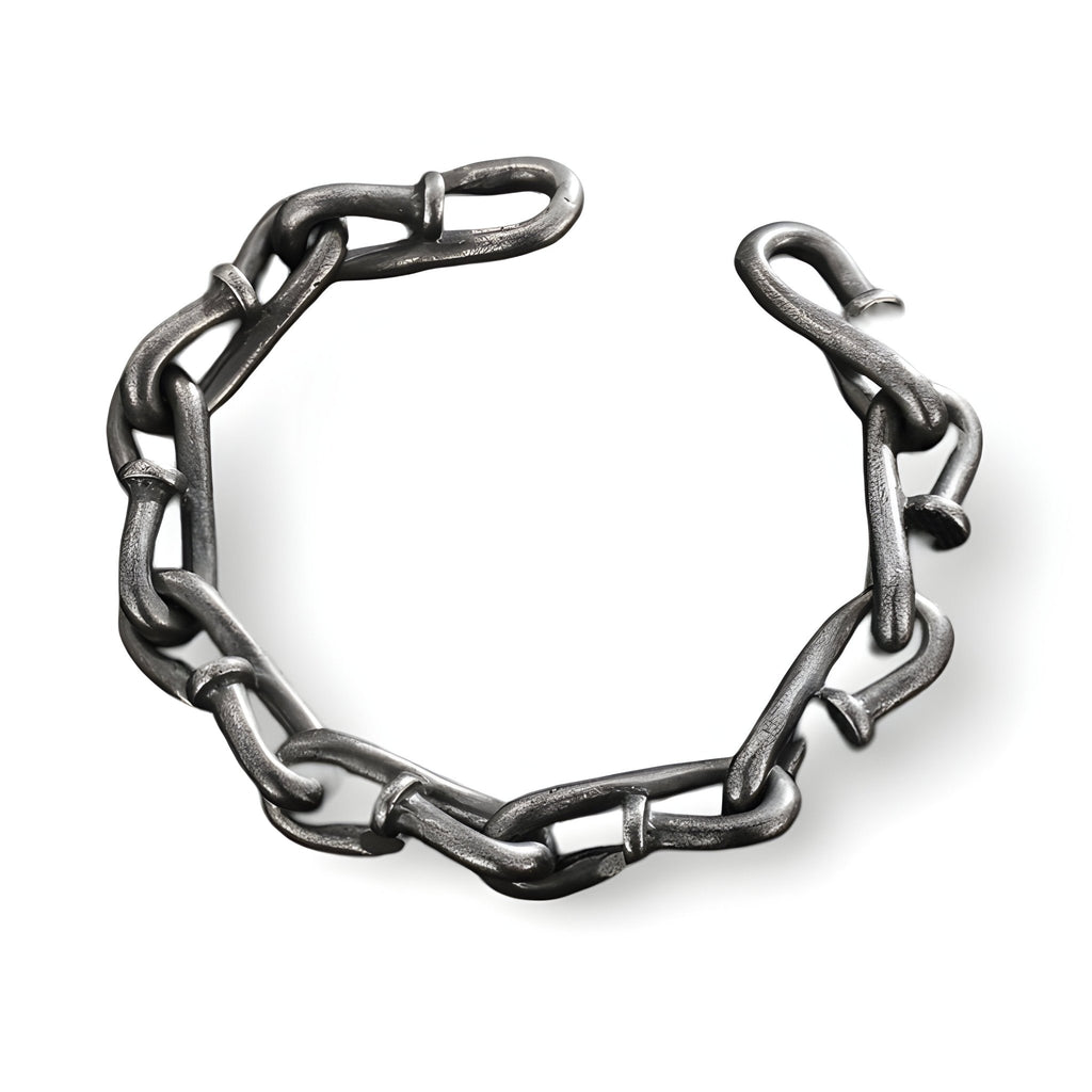 Bracelet homme en acier inox anthracite maillons épais style clous tordus avec fermoir crochet.