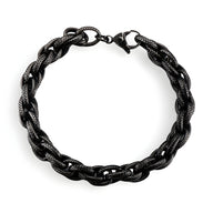 Bracelet homme noir en acier inoxydable à maillons torsadés avec fermoir lobster.