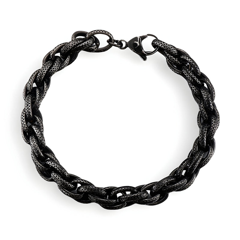 Bracelet homme noir en acier inoxydable à maillons torsadés avec fermoir lobster.