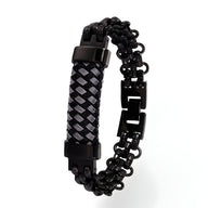 Bracelet homme acier inoxydable noir avec motif damier et maillons élégants.