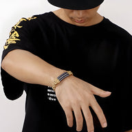 Bracelet homme en acier inoxydable doré au motif damier noir, style Ulysse.