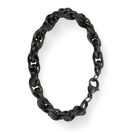 Bracelet pour homme en acier inoxydable noir avec maille forçat et fermoir mousqueton robuste.