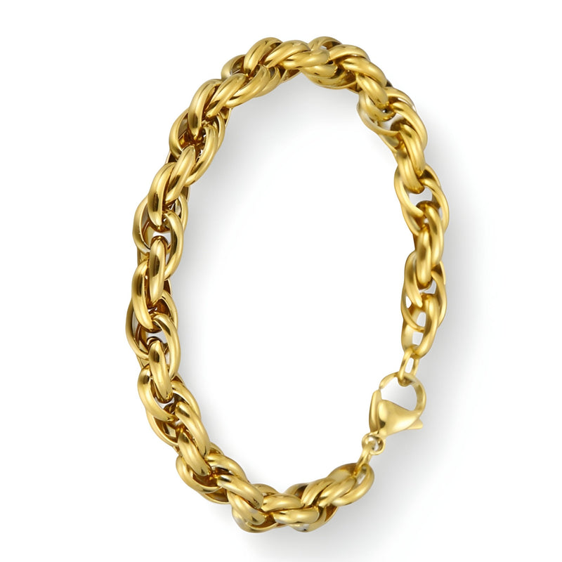 Bracelet fin en acier inoxydable doré à maille forçat avec fermoir à mousqueton.