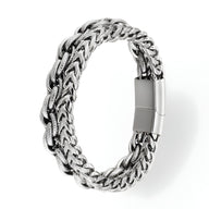 Bracelet homme en acier inoxydable argenté à double maille avec fermoir élégant.