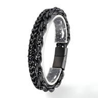 Bracelet homme en acier inoxydable noir à double maille avec fermoir magnétique noir mat.