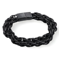 Bracelet homme double-rangs en acier inoxydable noir tressé avec fermoir magnétique noir mat.