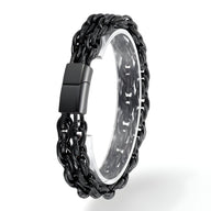 Bracelet homme noir double rangs en acier inoxydable avec fermoir magnétique mat.