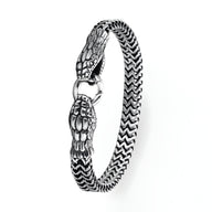 Bracelet homme en acier inoxydable argenté tressé à double tête de serpent articulée.