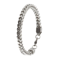 Bracelet homme en acier inoxydable argenté, maille spiga tressée, fermoir carré solide.