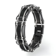 Bracelet homme en acier inoxydable noir avec fils de fer tressés et fermoir solide.