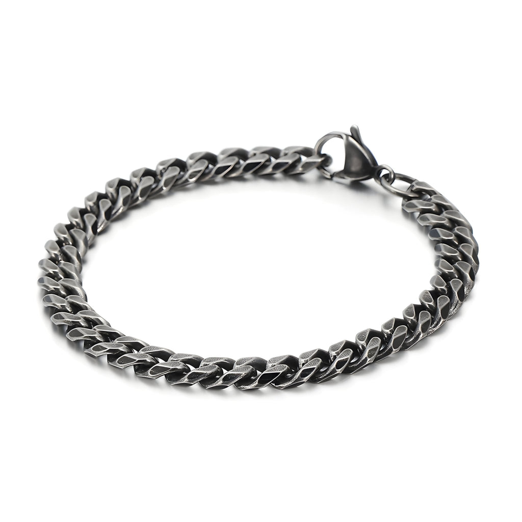 Bracelet pour homme en acier inoxydable gris, maille cubaine épaisse avec fermoir mousqueton.