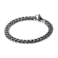 Bracelet pour homme en acier inoxydable gris, maille cubaine épaisse avec fermoir mousqueton.