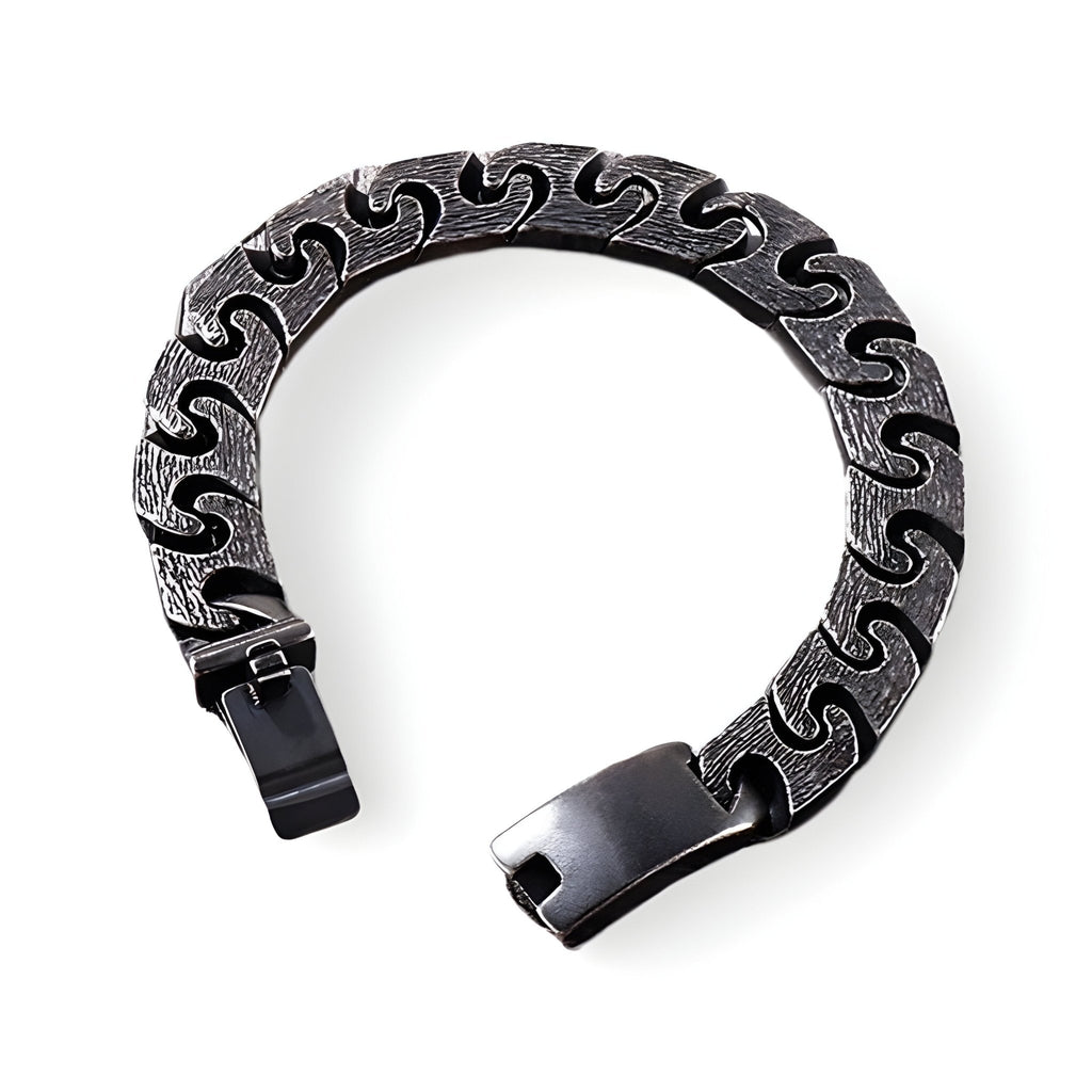 Bracelet homme en acier inoxydable noir à maille gourmette large avec fermoir noir mat.